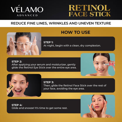 VELAMO ADVANCED Retinol Face Stick (0.28 oz) - Anti-Aging Treatment for Wrinkles, Fine Lines & Uneven Skin Texture