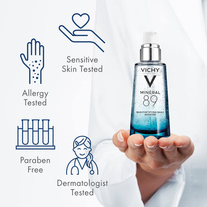 VICHY Mineral 89 Fortifying & Hydrating Daily Skin Booster,Pure Hyaluronic Acid Serum For Face,Plumps & Hydrates,Repairs Skin Barrier,Lightweight Moisturizing Gel,Fragrance Free-& Oil-Free,(Pack of 2)