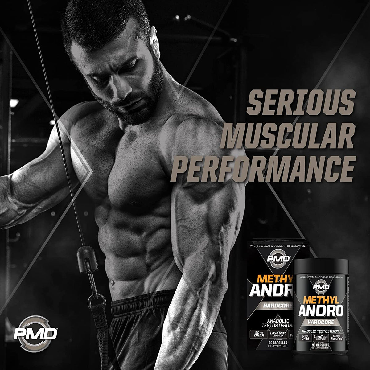 PMD Methyl Andro Hardcore Testosterone Support for Men - Lean Muscle, Strength & Workout Performance Supplement - 90 Capsules