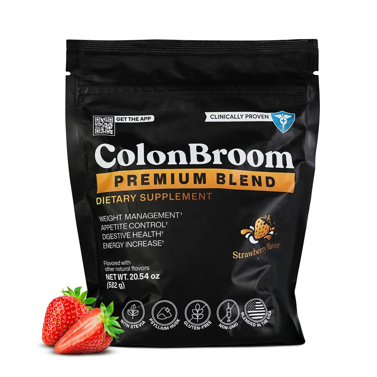 ColonBroom Premium Weight Management Supplement (Strawberry, 90 Servings) - Colon Broom Psyllium Husk Fiber Powder Drink - Gluten Free, Non-GMO Colon Cleanse for Bloating Relief & Gut Health