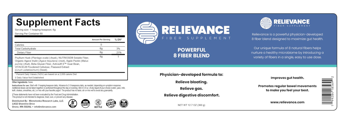 Relievance Fiber Supplement Two-Pack, Clean Formula - Bloating & Gas Relief Fiber Supplement - 8-Fiber Blend for Digestive Health, Doctor Developed, Supports Regularity & Gut Comfort