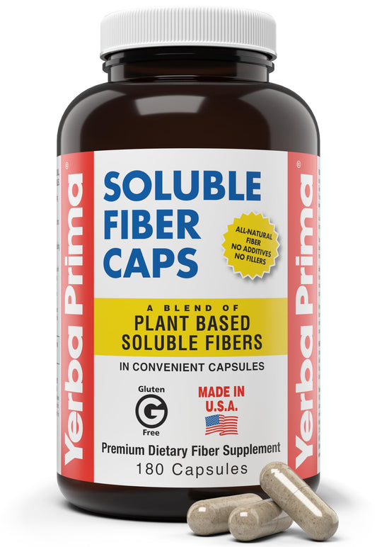 Yerba Prima Soluble Fiber Formula Capsules, 180 Count - Premium Dietary Fiber Supplement, Natural, Concentrated Soluble Fiber, Gluten Free, Non-GMO, Made in USA