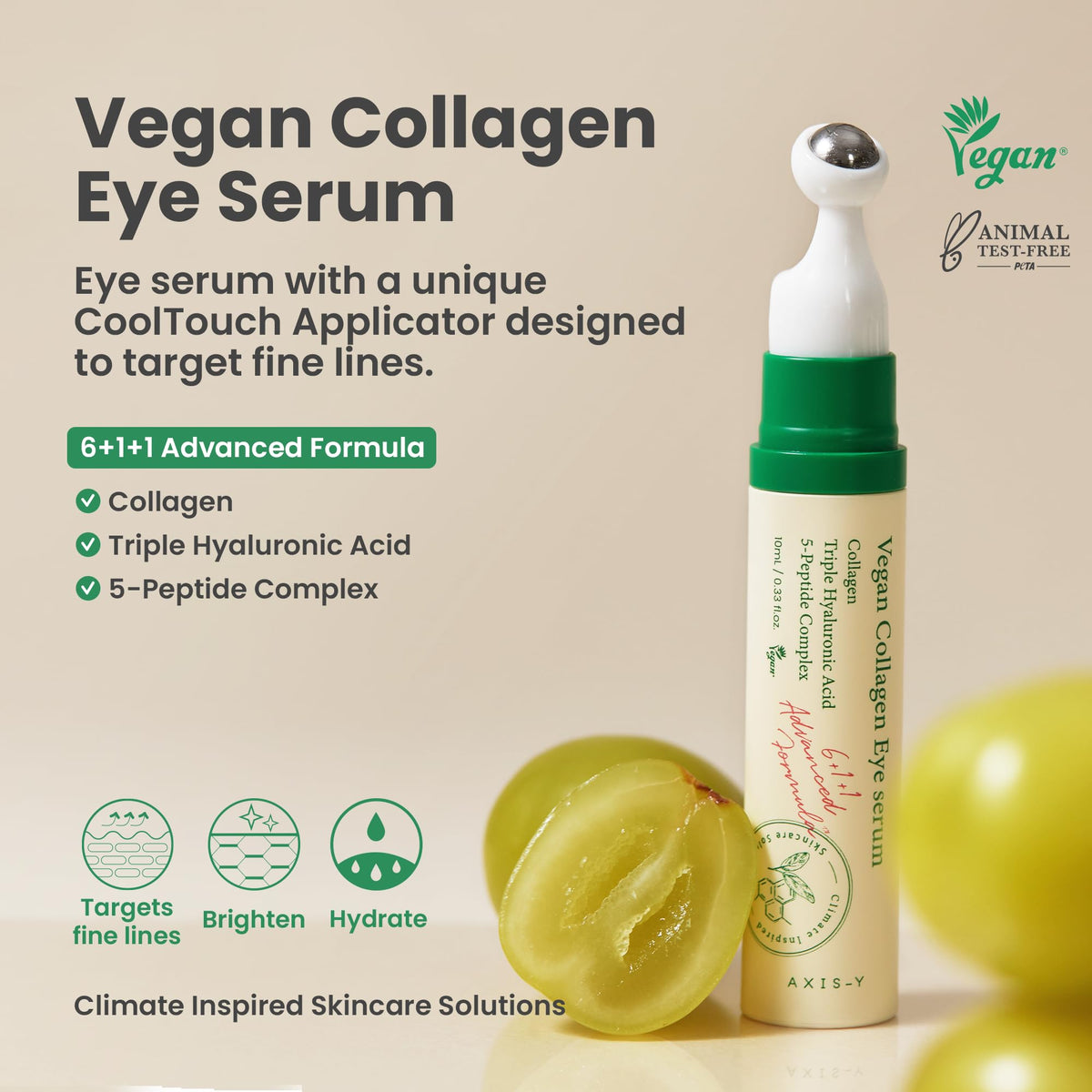 AXIS-Y Vegan Collagen Eye Serum (0.33 fl. oz) - K-Beauty Triple Hyaluronic Acid & Peptide Complex for Elasticity & Dark Circles