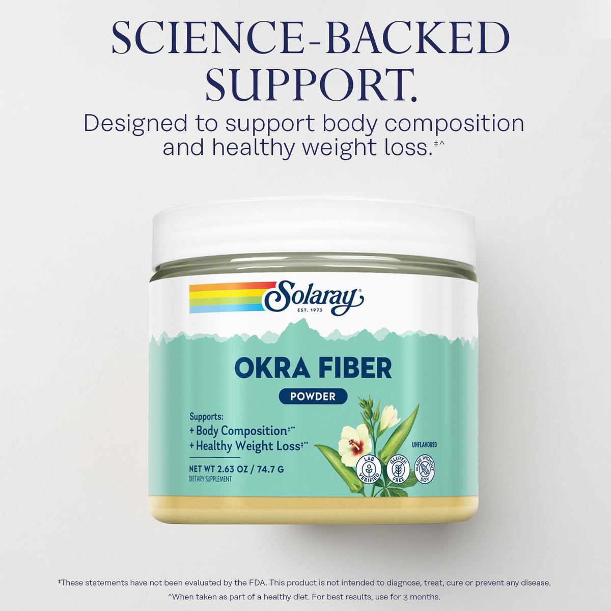 SOLARAY Okra Fiber Powder - Digestion Supplement - Supports Body Composition and Healthy Digestion - Unflavored, Gluten Free, Vegan - 30 Servings, 2.63oz
