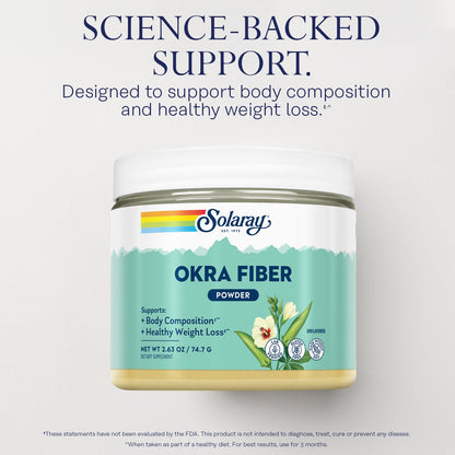 SOLARAY Okra Fiber Powder - Digestion Supplement - Supports Body Composition and Healthy Digestion - Unflavored, Gluten Free, Vegan - 30 Servings, 2.63oz