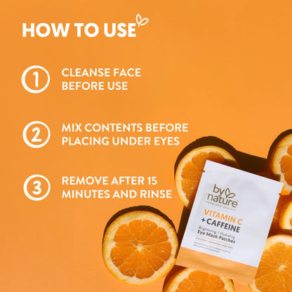 By Nature Vitamin C + Caffeine Hydrating Under Eye Mask Patches for Dark Circles & Puffiness - Energizing Brightening Eye Patches Skincare - 5 Pairs