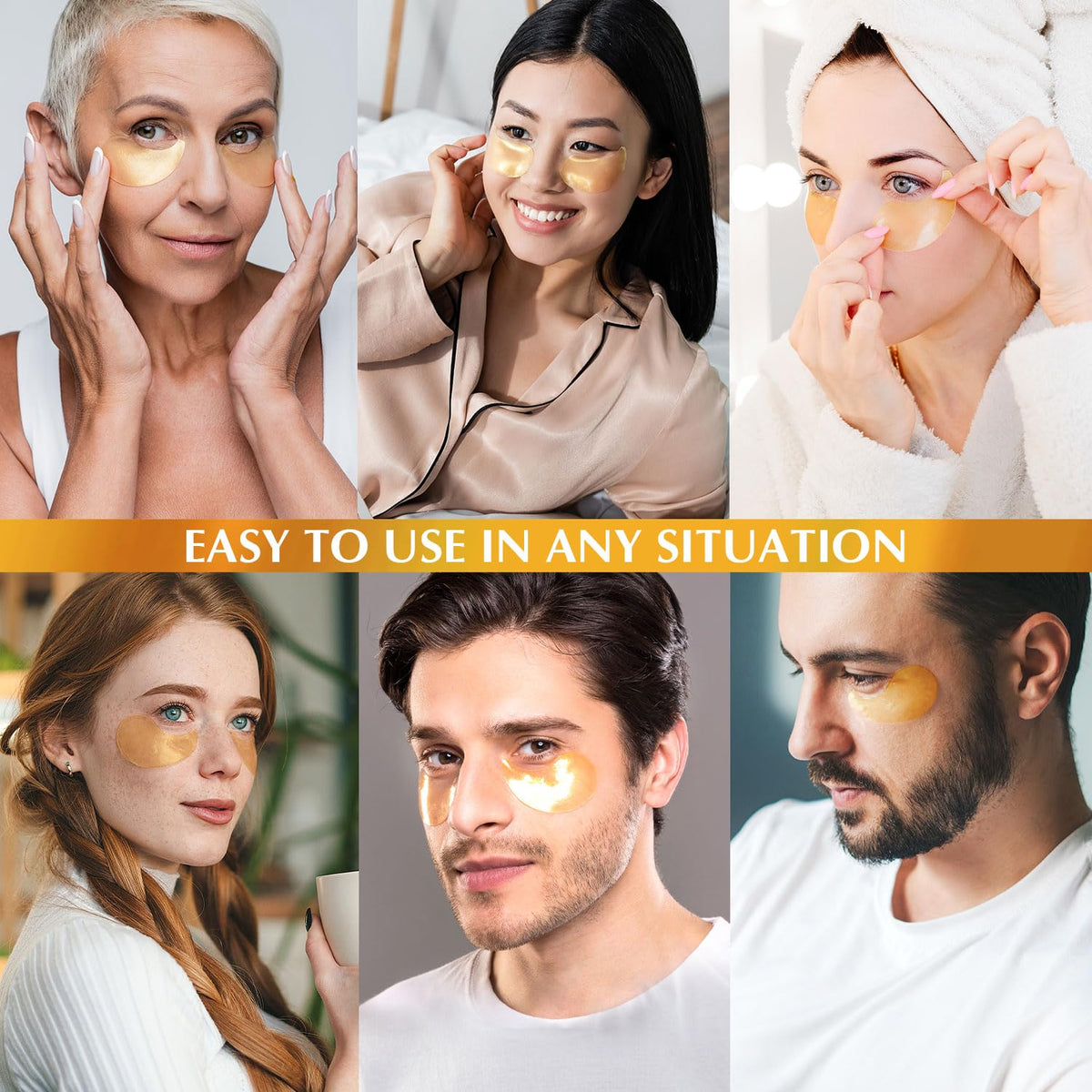 Enaskin Naturals 24K Gold Under Eye Patches (30 Pairs) - Gold Eye Gel Masks with Retinol, Collagen & Hyaluronic Acid for Dark Circles & Puffiness