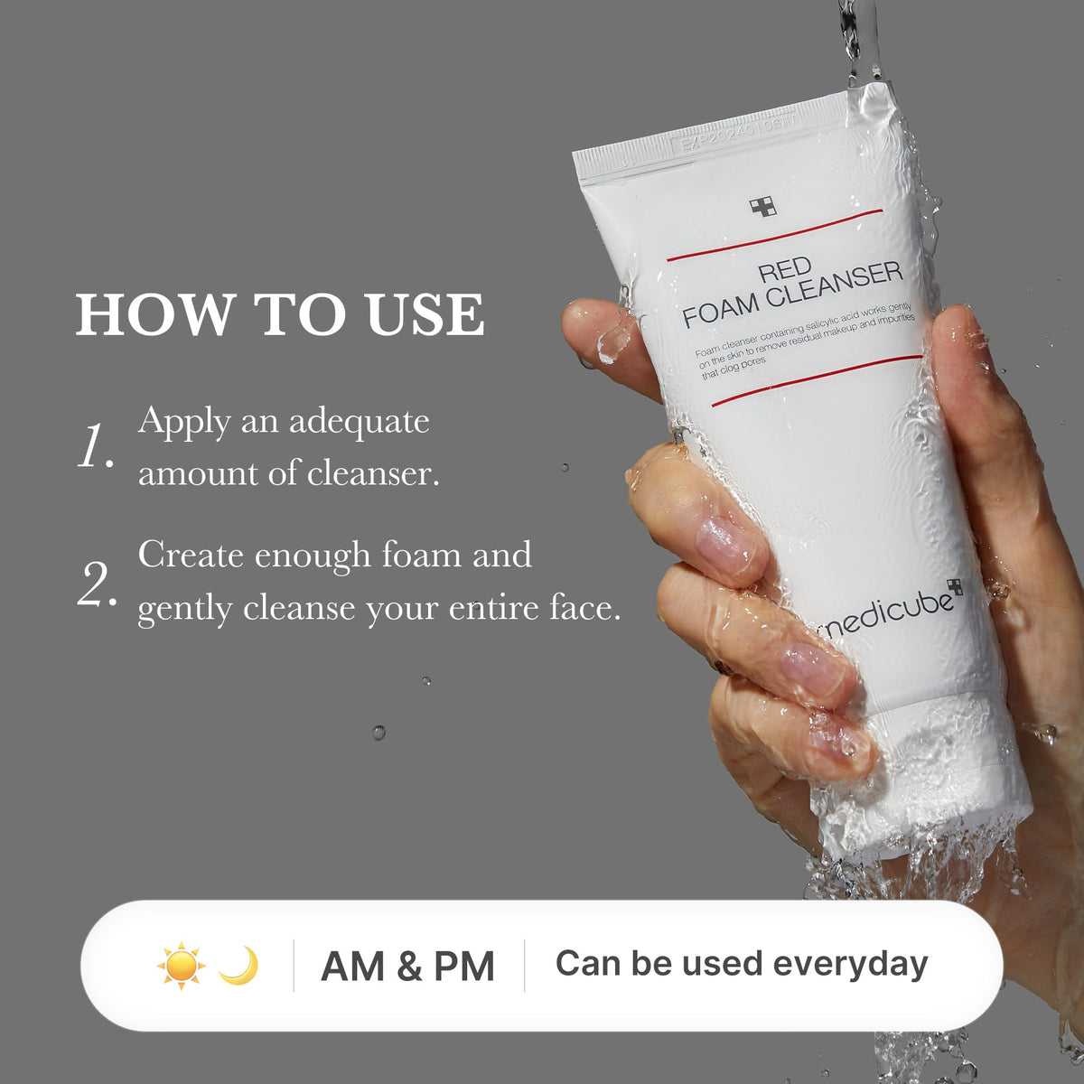 medicube Facial Cleanser Red Foam Cleanser - Daily Gentle Cleansing Foam for Sensitive & Troubled Skin - Deep Cleansing Impurities & Excess Sebum Control - Korean Skincare, 4.23 oz
