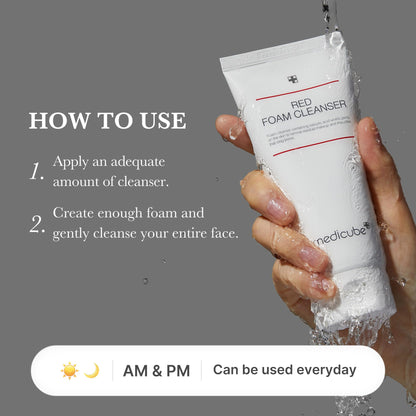 medicube Facial Cleanser Red Foam Cleanser - Daily Gentle Cleansing Foam for Sensitive & Troubled Skin - Deep Cleansing Impurities & Excess Sebum Control - Korean Skincare, 4.23 oz
