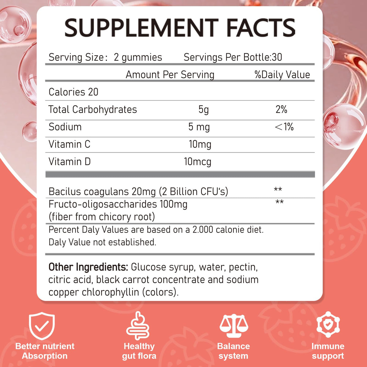 Vikaywoo Probiotic Fiber Gummies for Adults, No Sugar Added Strawberry Flavor– 120 Billion CFUs –Vitamin C,Vitamin D–Digestive Health & Regularity Support(60 Count)