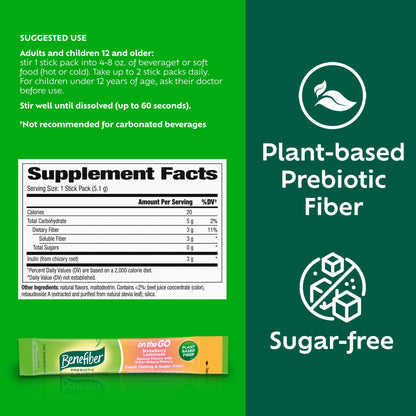 Benefiber GLP-1 Friendly Fiber Supplement, Strawberry Lemonade, On the Go Stick Packs, 36 Count