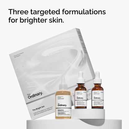 The Ordinary The Bright Set, 3-Step Regimen for Radiant, Even Skin Tone with Glycolic Acid 7% Exfoliating Toner, Alpha Arbutin 2% + HA, and Caffeine Solution 5% + EGCG - Skin Care Set