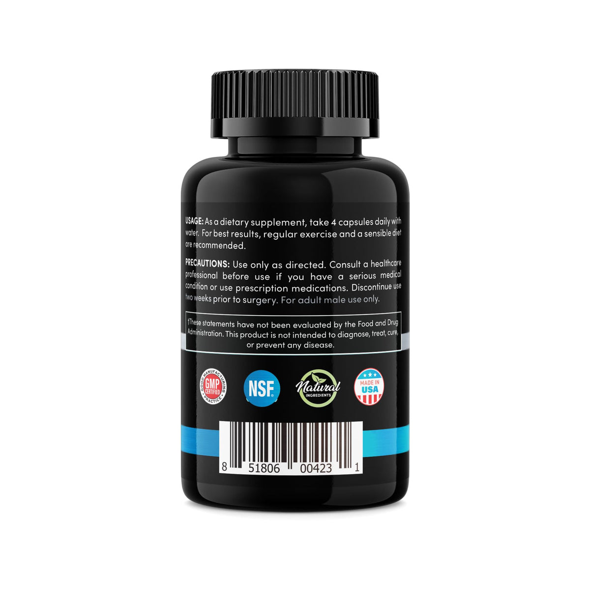 High T Black Testosterone Booster for Men - Nitric Oxide Pump, Energy & Libido Support 120 Capsules (30 Day Supply)