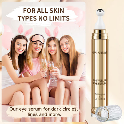 5% Caffeine Eye Serum with 360° Cooling Massage Ball (0.67 fl oz) - Rapid Treatment for Dark Circles, Puffiness & Eye Bags - Hyaluronic Acid Anti-Aging Serum for Men & Women