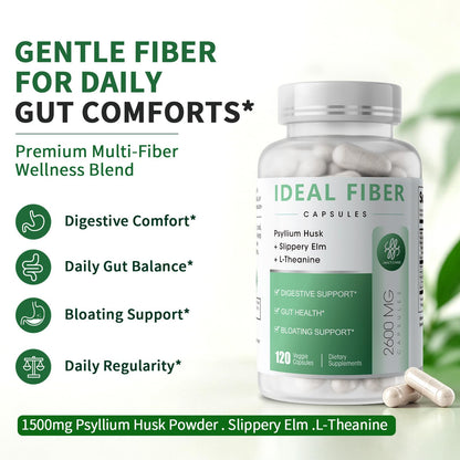 Fiber Supplement - Psyllium Husk Powder Capsules 1500mg & Slippery Elm- Regularity, Effortless Bowel Movements - Gentle Daily Fiber for Digestive & Gut Health -Natural Prebiotic Fiber,Non-GMO-120 Caps