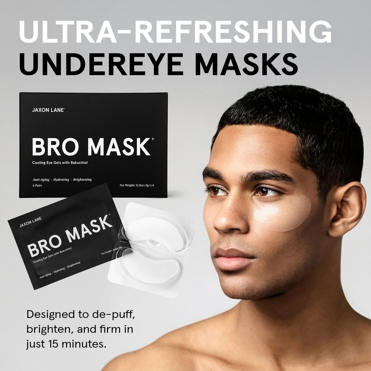 BRO MASK Under Eye Patches for Men - Hydrogel (24 Pairs Total)