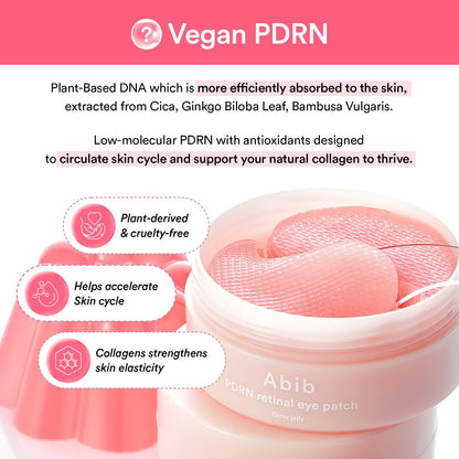 Abib PDRN Retinal Eye Patch - 60 Patches (84g) - Firming Hydrogel Masks with Niacinamide for Dark Circles & Fine Lines