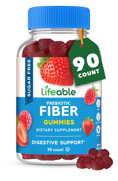 Lifeable Sugar Free Fiber Gummies for Adults - 4g - Great Tasting Fiber Supplement Gummies - Keto Friendly, Gluten Free, Vegan, Non GMO Prebiotic Fiber - for Digestive Health - 90 Gummies