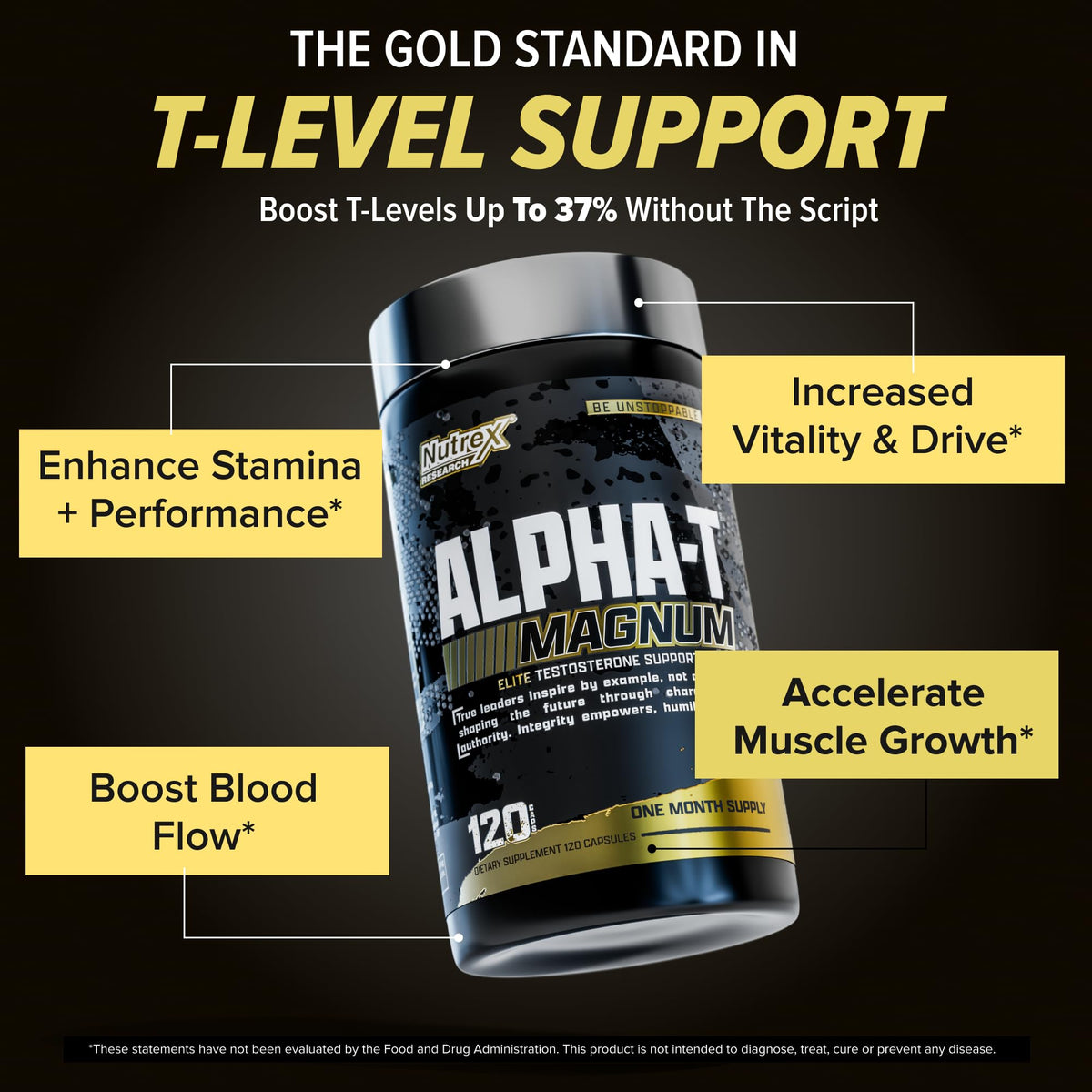 Testosterone Support for Men - Tongkat Ali, Fadogia, Shilajit & Ashwagandha - Muscle, Strength & Hormone Balance Supplement - Nutrex Alpha-T Magnum