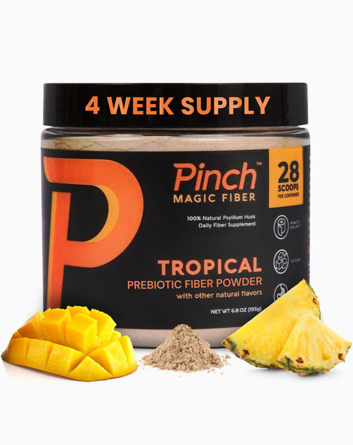 Pinch Magic Sugar Free Fiber Powder - Light Tropical Flavor Psyllium Husk with Bromelain & Vitamins C & D - Vegan, Gluten-Free, Clean Label, USA-Made, GMP-Certified - 28-Day Supply