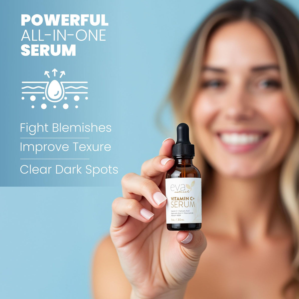 Eva Naturals Vitamin C Serum for Face - Anti Aging Dark Spot Remover & Corrector with Retinol, Hyaluronic Acid, Niacinamide & Salicylic Acid - Brightening, 1 fl oz