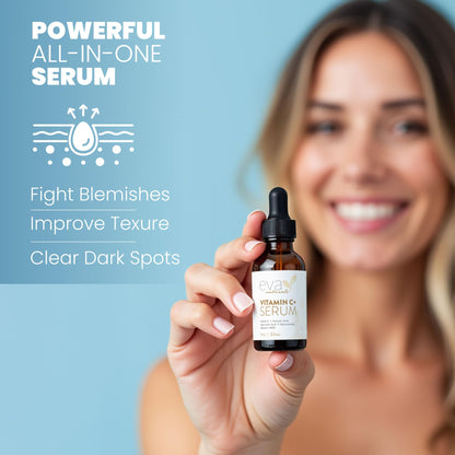 Eva Naturals Vitamin C Serum for Face - Anti Aging Dark Spot Remover & Corrector with Retinol, Hyaluronic Acid, Niacinamide & Salicylic Acid - Brightening, 1 fl oz