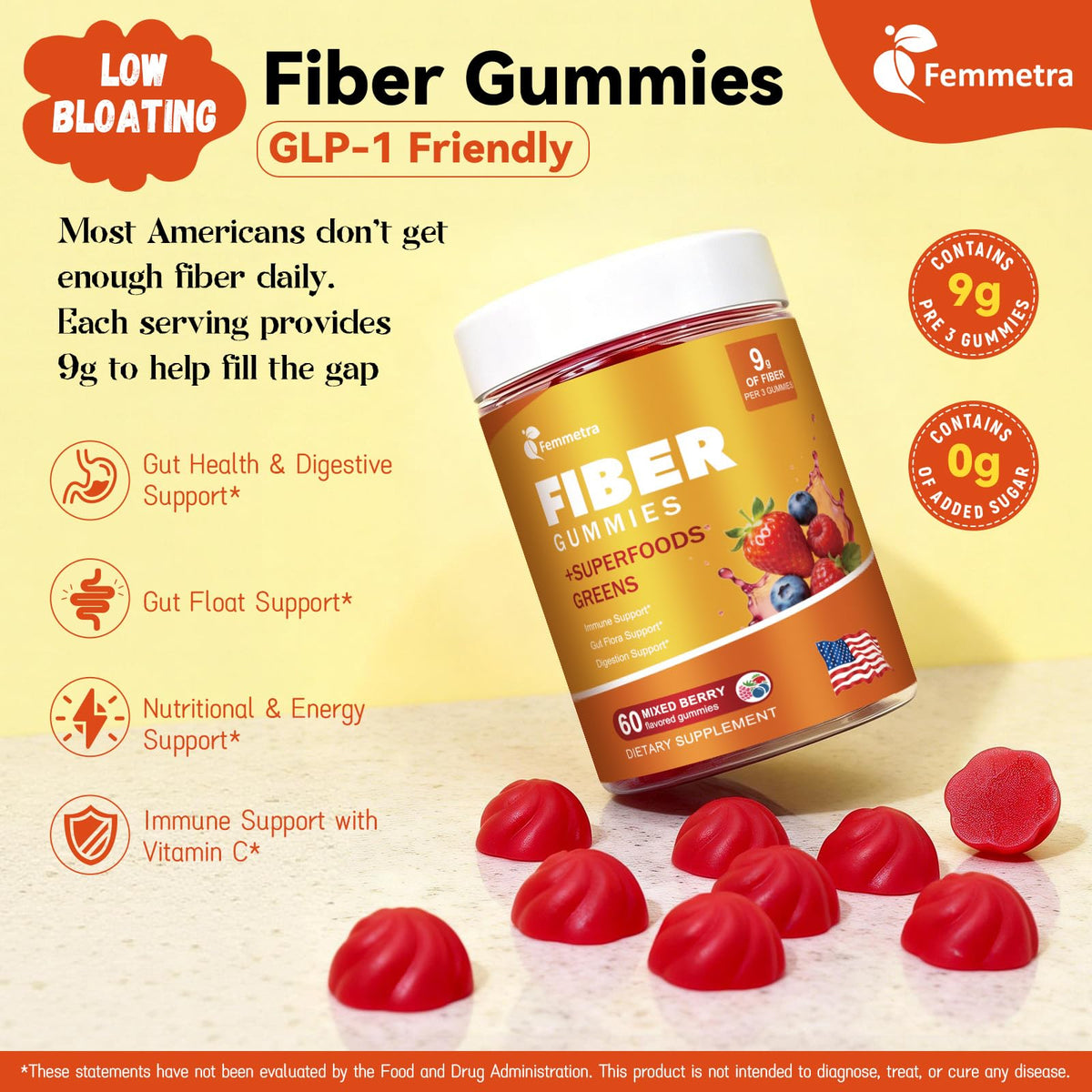 10-in-1 Prebiotic Fiber Gummies for Digestive Health & Regularity - GLP-1 Friendly - No Sugar Added Mixed Berry Flavor with Greens - Daily Supplement for Adults - 60 Count