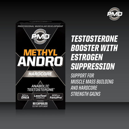 PMD Methyl Andro Hardcore Testosterone Support for Men - Lean Muscle, Strength & Workout Performance Supplement - 90 Capsules