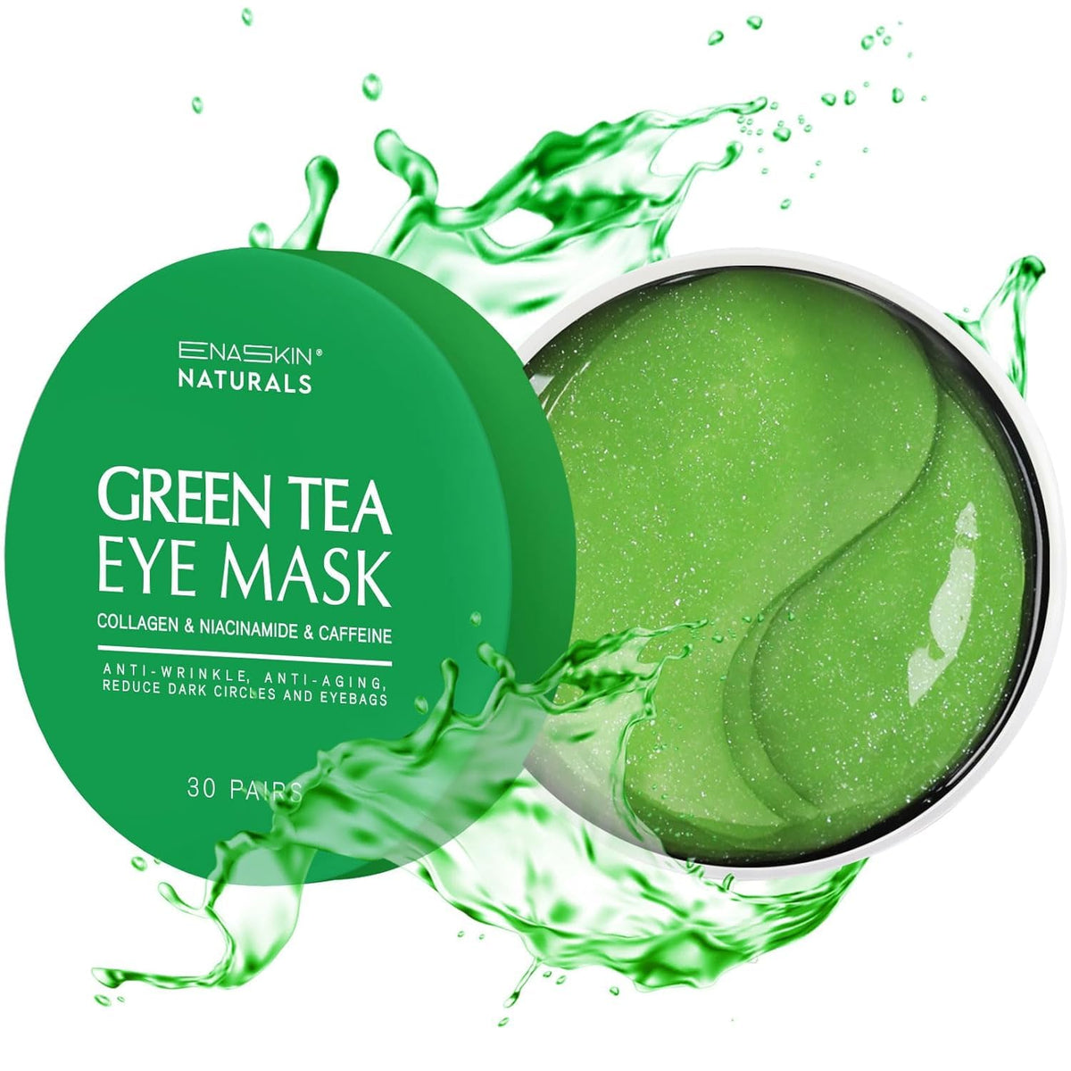 Enaskin Naturals Green Tea Under Eye Patches (2-PACK / 60 Pairs) - Antioxidant Eye Mask Gels for Puffiness, Dark Circles & Stress Relief