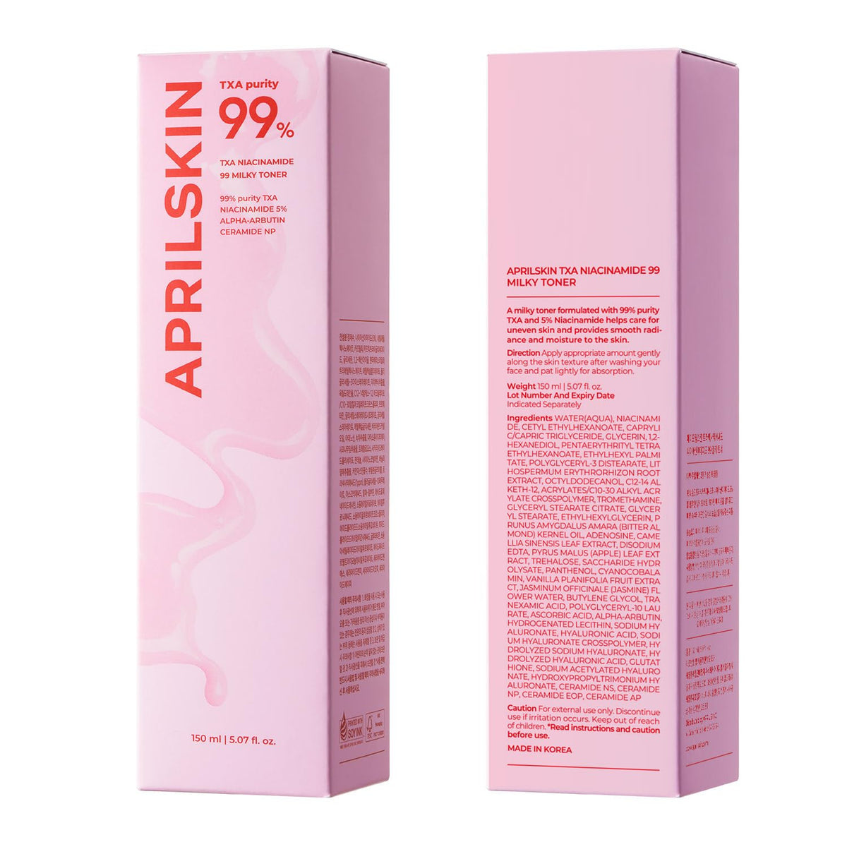 APRILSKIN TXA+Niacinamide 99 Pink Milky Toner - 99% High-Purity TXA 3%+ Niacinamide 5% for Brightening - Highly Concentrated Cream Toner - Deep Moisturizing Formula for Dull Skin - 5.07 fl.oz.