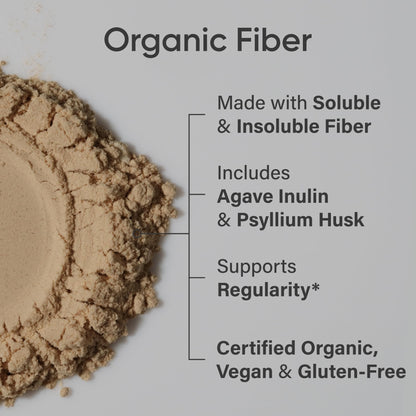 Sports Research Organic Fiber Unflavored - Organic Fiber Powder - Daily Psyllium Husk and Prebiotic Agave Inulin, Helps Maintain Regularity* with Soluble & Insoluble Fiber - Easy to Mix, 30 Servings