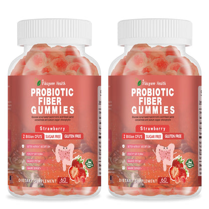Vikaywoo Probiotic Fiber Gummies for Adults, No Sugar Added Strawberry Flavor– 2 Billion CFUs –Vitamin C,Vitamin D–Digestive Health & Regularity Support(120 Count)