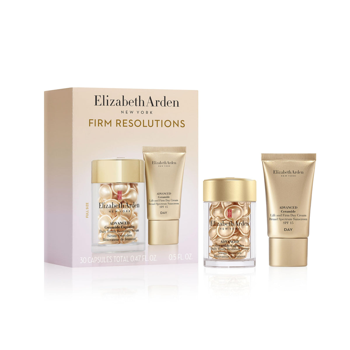 Elizabeth Arden Firm Resolutions Advanced Ceramide 2-Piece Skincare Gift Set for Women, Includes Full-Size Serum Capsules and 0.5oz Day Cream with Sunscreen, 2 count