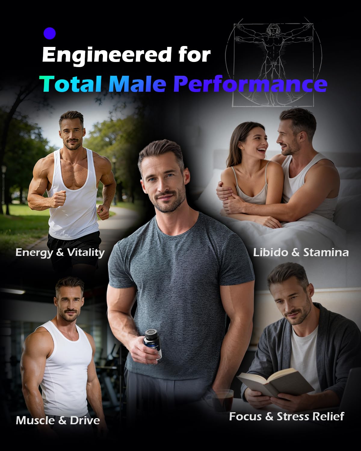 Testosterone Booster for Men - Ashwagandha, DIM, Turkesterone & Tongkat Ali - Energy, Strength & Performance Support Supplement - PickYouth Synergy-T (90 Capsules)