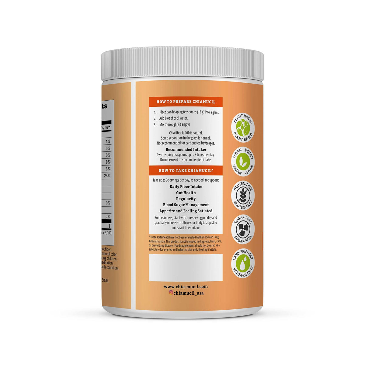 BENEXIA Chiamucil Prebiotic Chia & Inulin Fiber Powder, Orange, 35 Serv