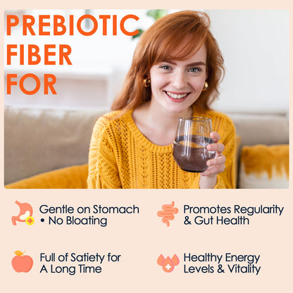 DRFOSTER Prebiotic Fiber Powder Unflavored - Soluble Fiber Supplement with Acacia Fiber & Inulin Powder for Digestive Health and Regularity - 5g Per Scoop, 70 Servings - Gluten & Sugar Free, Vegan