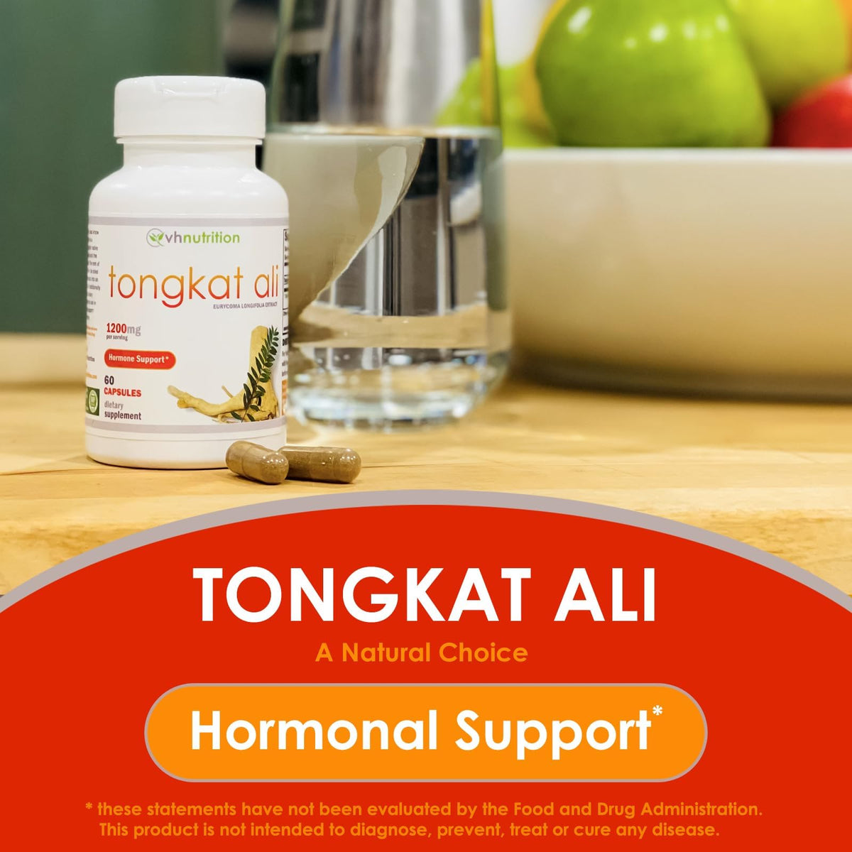 VH Nutrition Tongkat Ali Extra Strength Testosterone & Hormone Support for Men - 200:1 Eurycoma Longifolia Extract - 60 Capsules