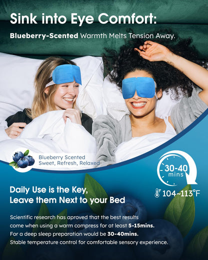 20-Pack Blueberry Steam Eye Masks - Sweet Antioxidant Warm Compress for Dry Eyes, Fatigue & Puffiness - Disposable Heated Sleep Mask - Spa Relaxation Gift
