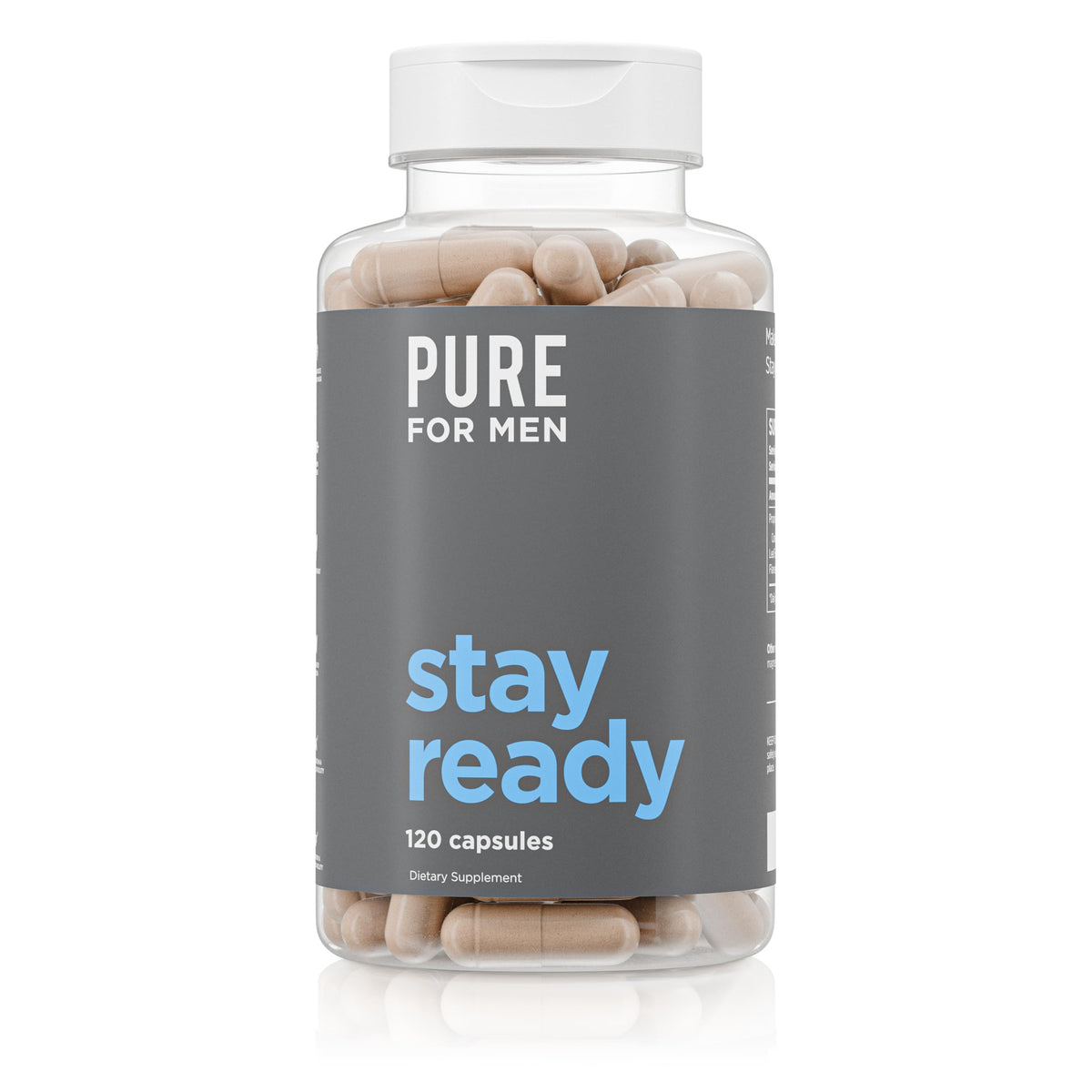 Pure for Men Original Vegan Cleanliness Stay Ready Fiber Supplement - Helps Promote Digestive Regularity - Psyllium Husk, Aloe Vera, Chia Seeds, Flaxseeds - Proprietary Formula - 120 Vegan Capsules