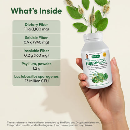 ANDREW LESSMAN Fibermucil 1000 Capsules -Psyllium Husk Powder. Gently Promotes Regularity and Digestive Health. Rich in Fiber. Gentle, Easy, Effective. No Additives. Small Easy to Swallow Capsules