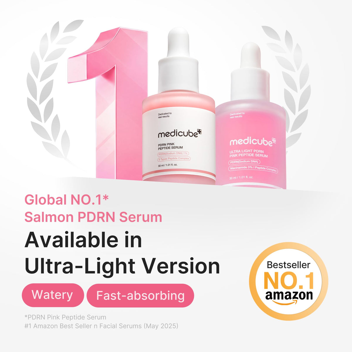 medicube PDRN Pink Peptide Serum with Salmon DNA - Ultra Light Hydrating Serum with Hyaluronic Acid - Fast-Absorbing Glow Care for Skin Clarity - Korean Skincare, 1.01 fl. Oz