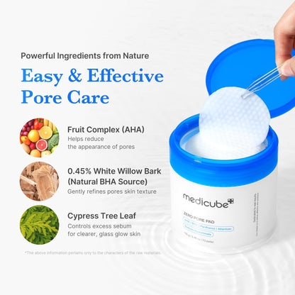 medicube Toner Pads Zero Pore Pad 2.0 - Dual-Textured Facial Pad for Exfoliation and Pore Care with 4.5% AHA Lactic Acid, 0.45% BHA Salicylic Acid - Ideal for All, Korean Skin Care, 70 Pads (1 Pack)