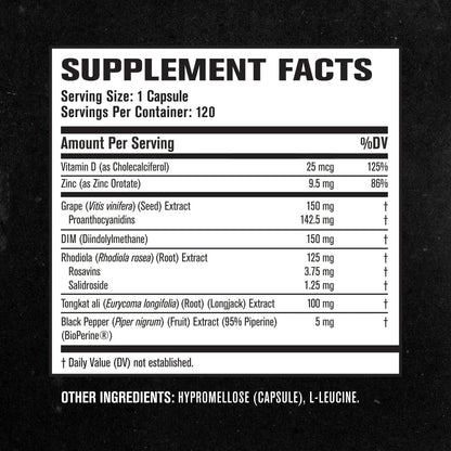 Jacked Factory Androsurge Estrogen Blocker for Men - Tongkat Ali, DIM & Rhodiola Vitality Support Supplement - 120 Count
