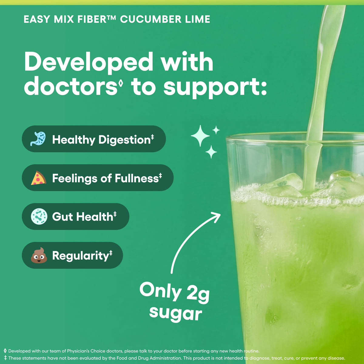Physician's CHOICE Easy Mix Fiber for GLP-1 Support - No Grit - Daily Prebiotic Soluble Fiber Powder Supplement for Women and Men - Cucumber Lime - 30 Servings