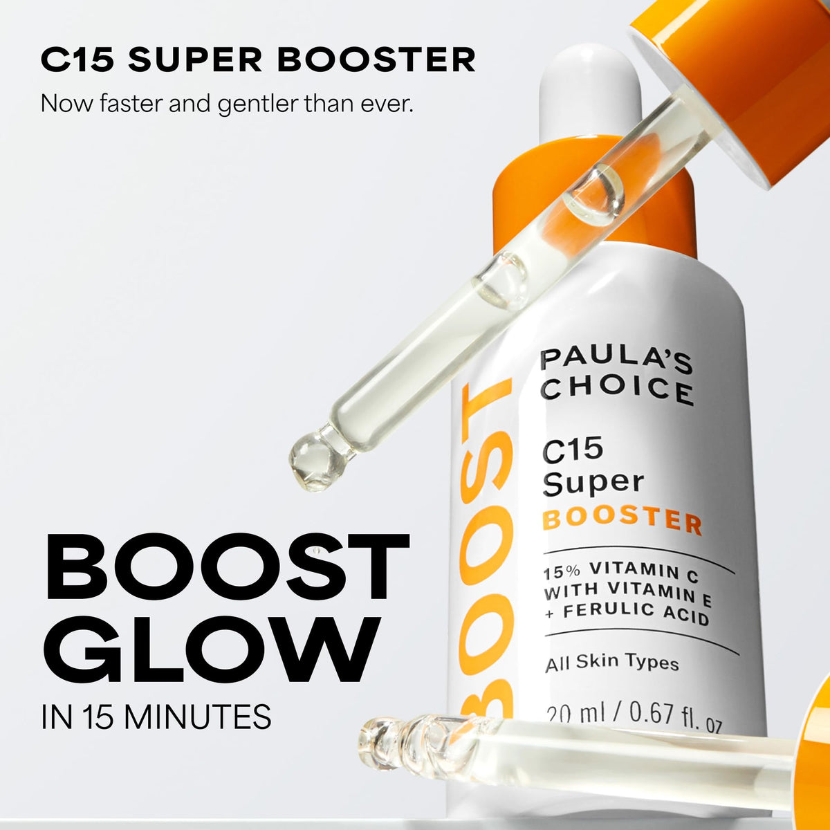 Paula's Choice BOOST C15 Super Booster, 15% Vitamin C Serum for Face, Face Serum with Vitamin E & Ferulic Acid for Discoloration & Glow, Fragrance-Free, 0.67 Fl Oz