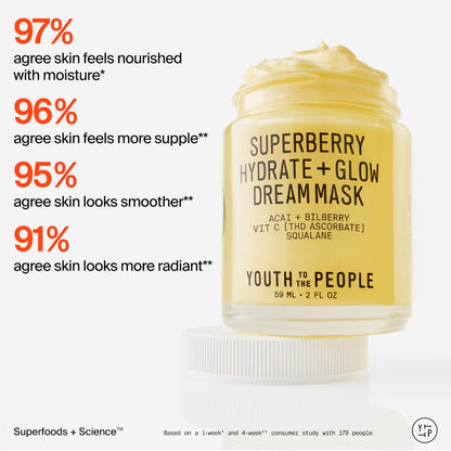 Youth To The People Superberry Dream Mask Full Size - Hyaluronic Acid + Vitamin C Face Moisturizer + Overnight Facial Mask, Hydrates + Plumps + Brightens Skin, Evens Skin Tone, For Dry Skin - 2 fl oz