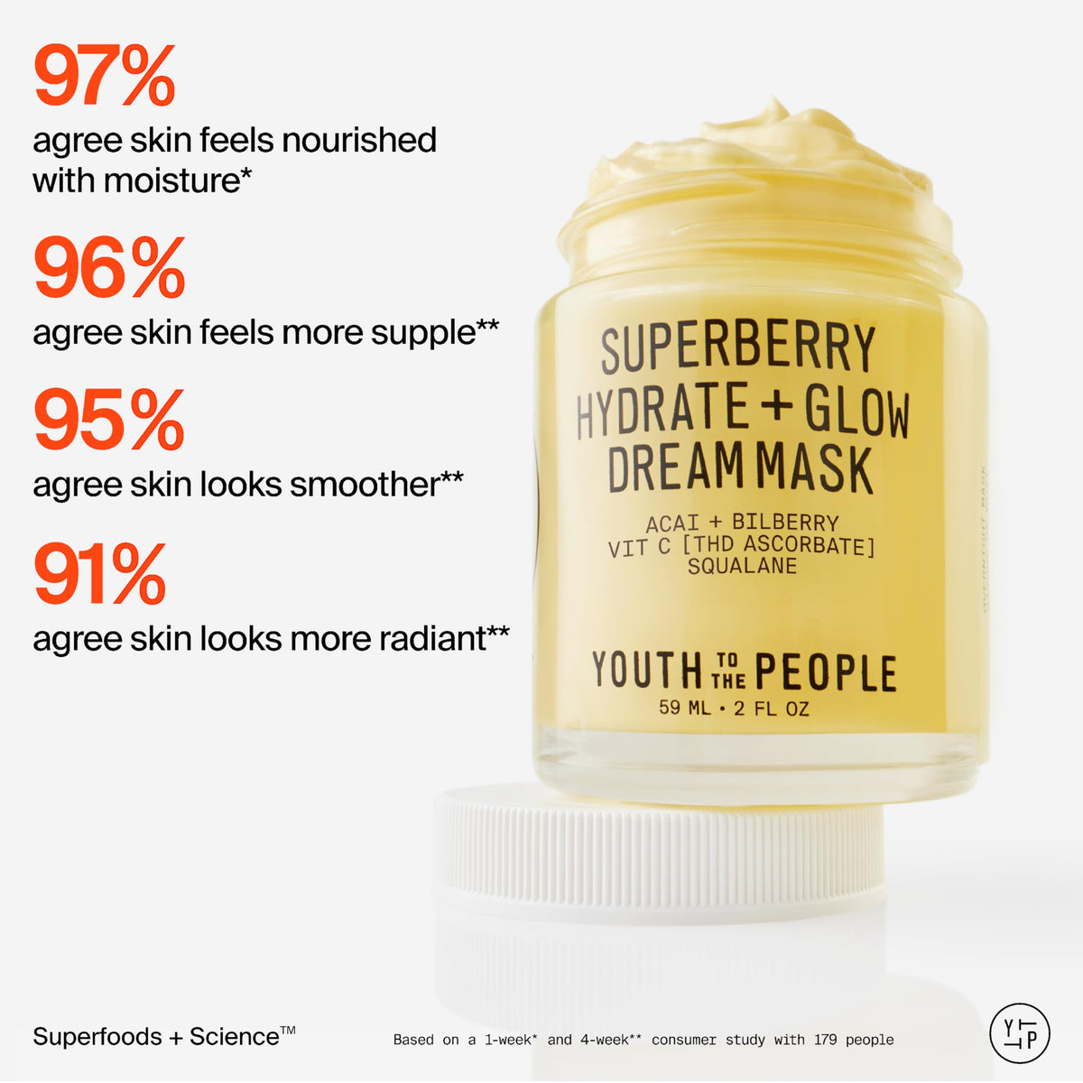 Youth To The People Superberry Dream Mask Travel - Hyaluronic Acid + Vitamin C Face Moisturizer + Overnight Facial Mask, Hydrates + Plumps + Brightens Skin, Evens Skin Tone, For Dry Skin - 0.5 fl oz