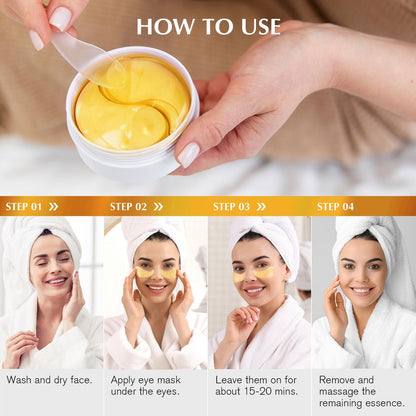 Enaskin Naturals 24K Gold Under Eye Patches (2-PACK / 60 Pairs) - Luxury Collagen & Retinol Eye Mask Gels for Brightening, Wrinkles & Puffiness