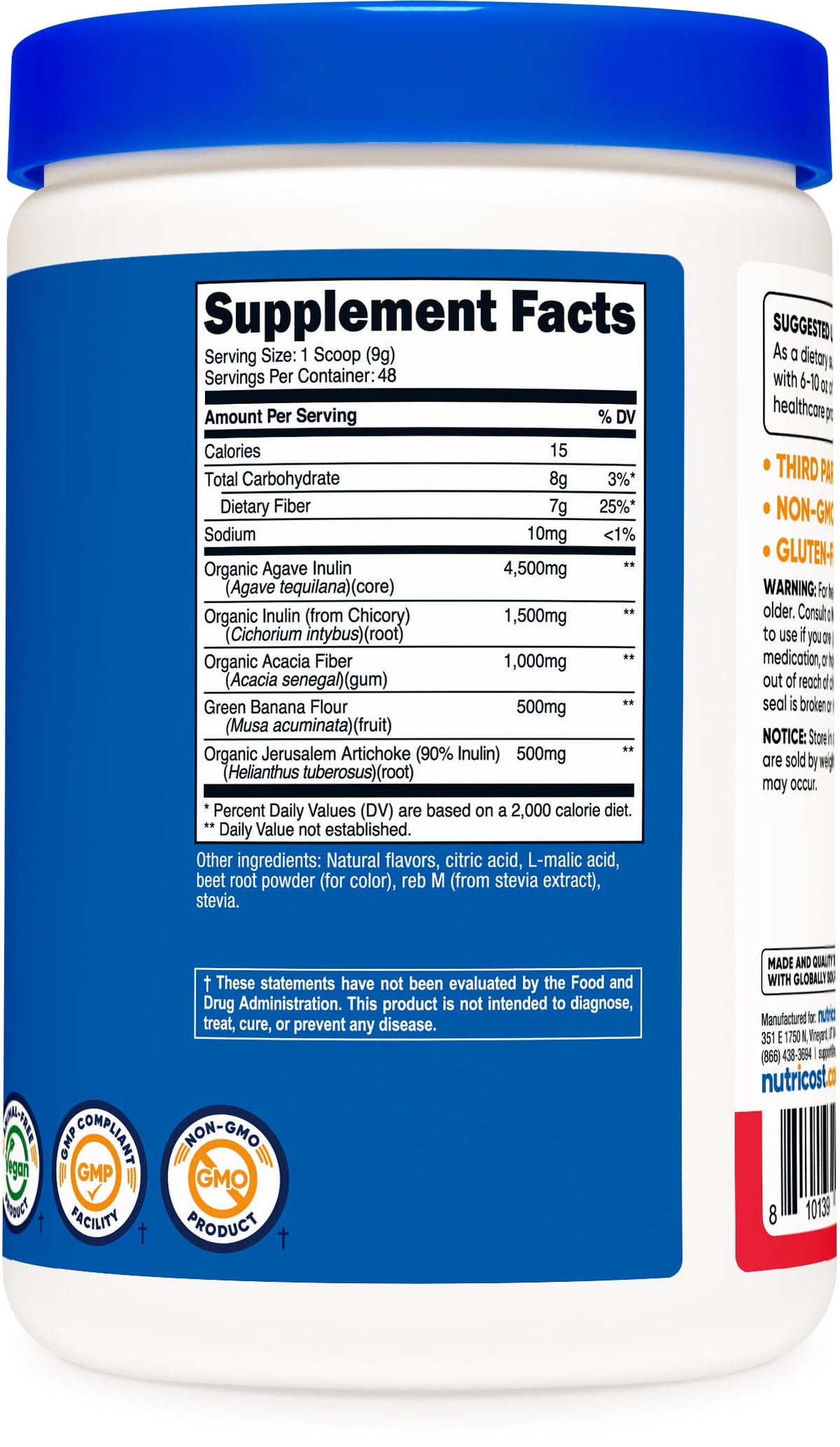 Nutricost Prebiotic Fiber Fruit Punch Flavored (1 Pound) - Vegan, Gluten-Free, GMO-Free