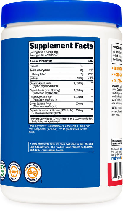 Nutricost Prebiotic Fiber Fruit Punch Flavored (1 Pound) - Vegan, Gluten-Free, GMO-Free